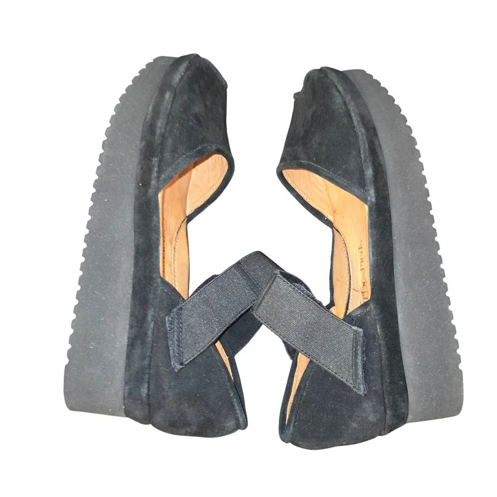L'Amour Des Pieds Amadour Sandals Womens 7M Black Suede Peep Toe Platform Wedge